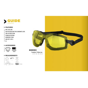 BOBSTER BOBSTER GUIDE SAFETY GOGGLE FRAMELESS YELLOW LENS BGDE003
