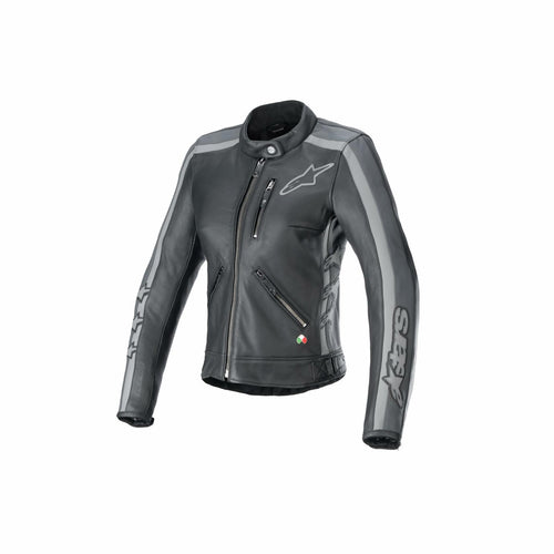 Alpinestars STELLA DYNO LEATHER JACKET, Black/Tar Gray/ Dark Gray, X-Large