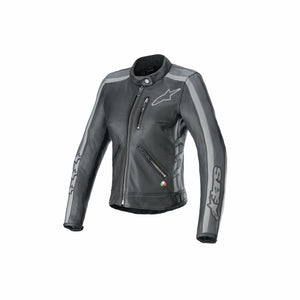 Alpinestars STELLA DYNO LEATHER JACKET, Black/Tar Gray/ Dark Gray, X-Large