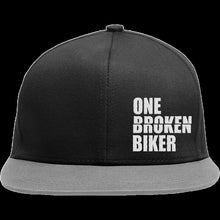 Load image into Gallery viewer, ONE BROKEN BIKER OBB STITCH LOGO GREY AND BLACK SNAP BACK FLAT BRIM HATGREYSITCHSNAP