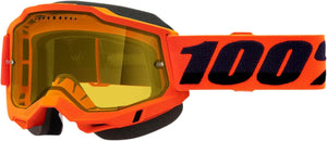 100% ACCURI 2 SNOWMOBILE GOGGLE ORANGE - YELLOW VENTED DUAL LENS 50021-00004