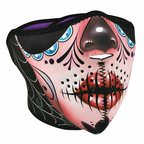 ZAN HEADGEAR HALF NEOPRENE SUGAR SKULL REVERSE PURPLE WNFM082H