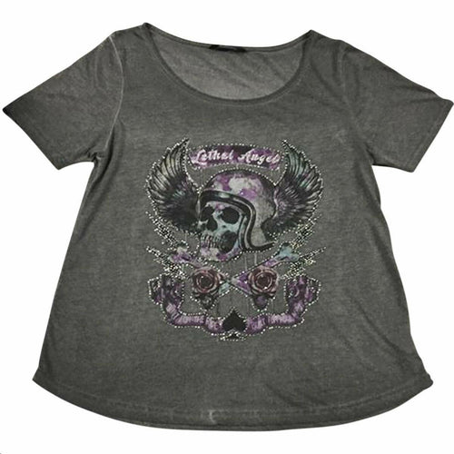 LETHAL THREAT TEE WMN SINWHEELS GRY LG LA20613L