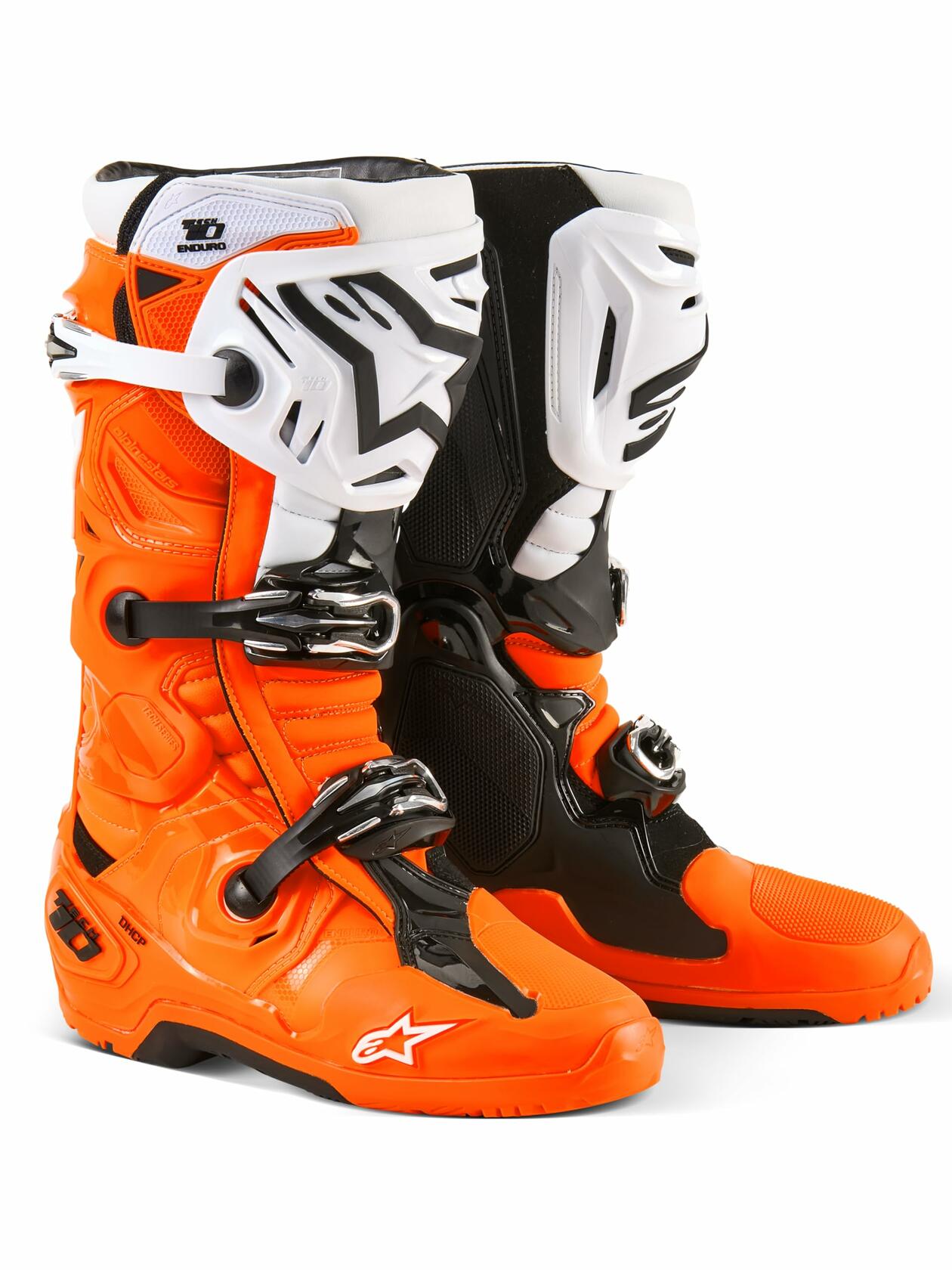 Alpinestars Tech-10 Enduro Motorcycle Boots, Advanced Off-Road Performance, Durable Construction, Superior Protection, Ergonomic Fit, Orange Fluo/Black/White, 9