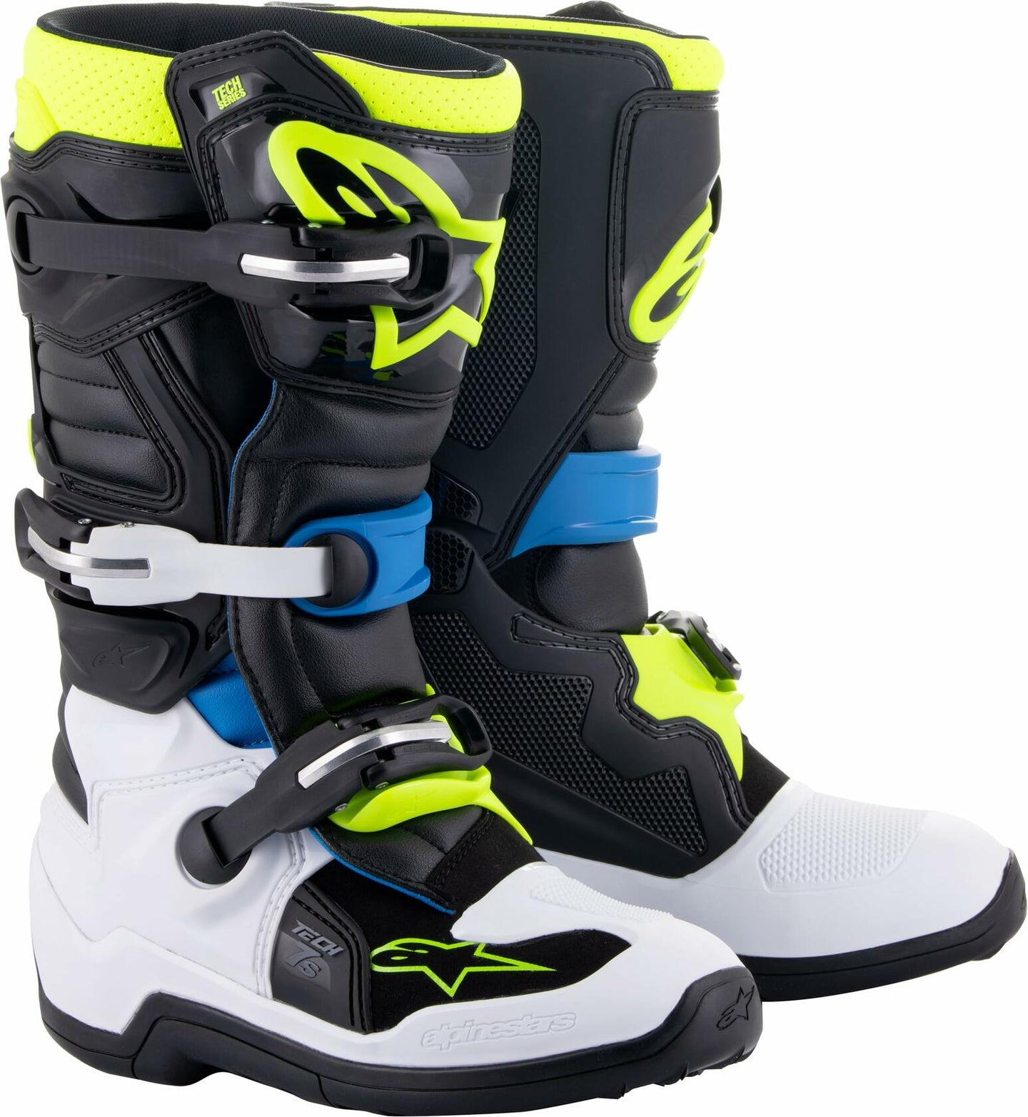 Alpinestars 2015017-1795-5: Tech 7S Boots Blk/Enamel Blu/Fluo YEL Sz 5