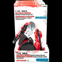 Load image into Gallery viewer, ERICKSON 1x16 1500lb Self Lock Retractable Ratchet Strap w lock hook 01435