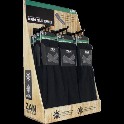 ZAN HEADGEAR ZAN SPORTFLEX ARM SLEEVE PREPACK DISPLAY SOLID BLACK 12PK DISPF-ZASSFBK