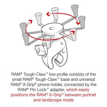 Load image into Gallery viewer, RAM MOUNTS X-Grip Small Phone Mount with Low-Profile RAM Tough-Claw RAM-HOL-UN7-400-2U for Rails 0.625" to 1.14" in Diameter