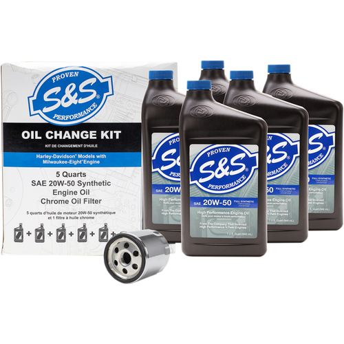 S&S Synthetic 20w50 Oil Change Kit w/Chrome Filter fits Harley Davidson M8