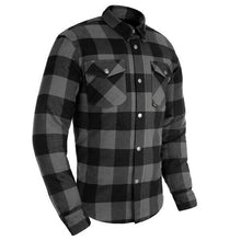 Load image into Gallery viewer, Grey Oxford Kickback 2.0 Flannel Motorcycle Armored Riding Shirt CE Level 1