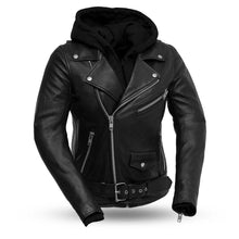 Load image into Gallery viewer, First MFG Women&#39;s Motorcycle Jacket - The Ryman Premium Black Leather Hooded