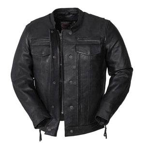 First MFG Men's Motorcycle Jacket - The Raider Black Leather Biker