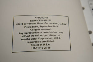 OEM Yamaha ATV Service Shop Manual LIT-11616-25-16 GRIZZLY 300 YFM30GB 2012 12