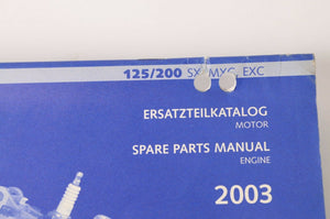 Genuine Factory KTM Spare Parts Manual - Engine 125 200 SX MXC EXC 2003 320882