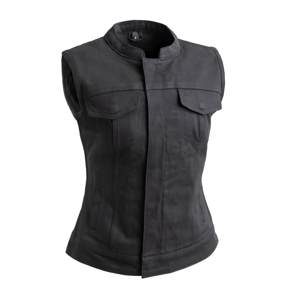 First MFG Women's Motorcycle Vest - The Lexy Premium Black Twill Biker Vest
