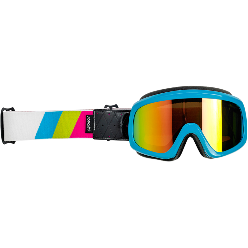 Biltwell Overland 2.0 Goggles - Tri-Stripe Strap Cyan Frame MX Motorcycle