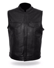 Load image into Gallery viewer, First MFG Men&#39;s Motorcycle Vest - The Sharp Shooter Black Premium Leather Biker