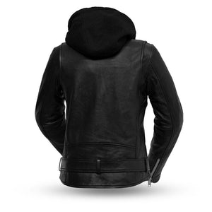 First MFG Women's Motorcycle Jacket - The Ryman Premium Black Leather Hooded