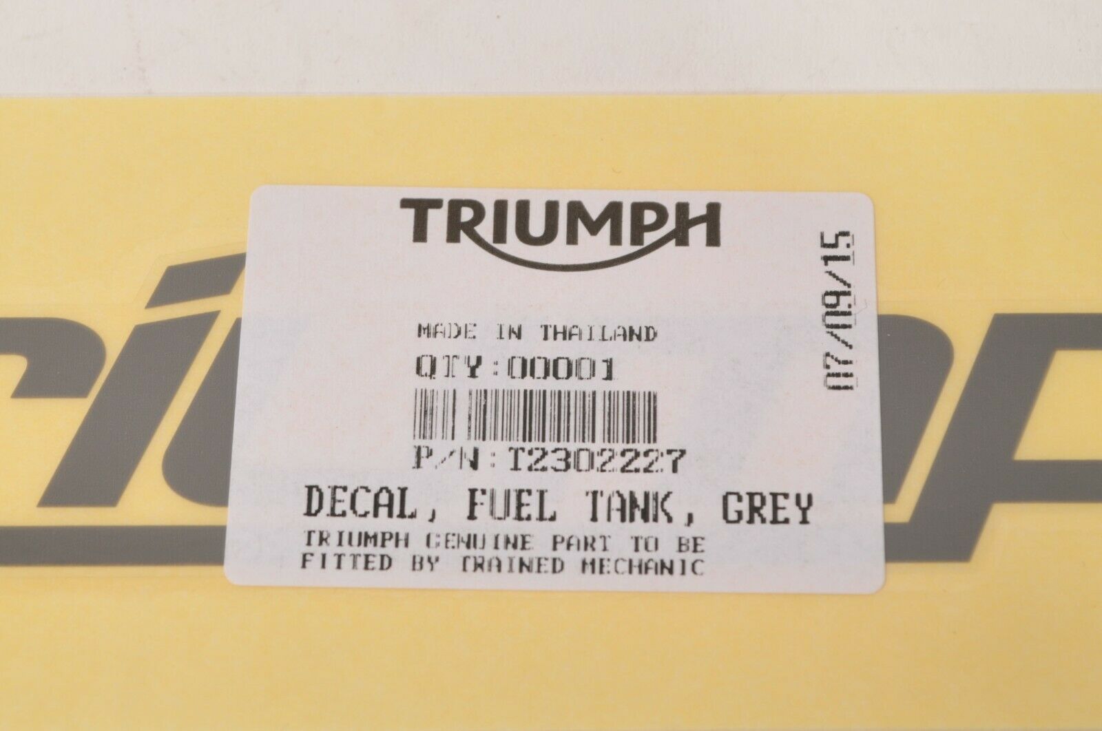 Genuine Triumph T2302227 Decal,Tank,Grey for Black Bikes | Speed