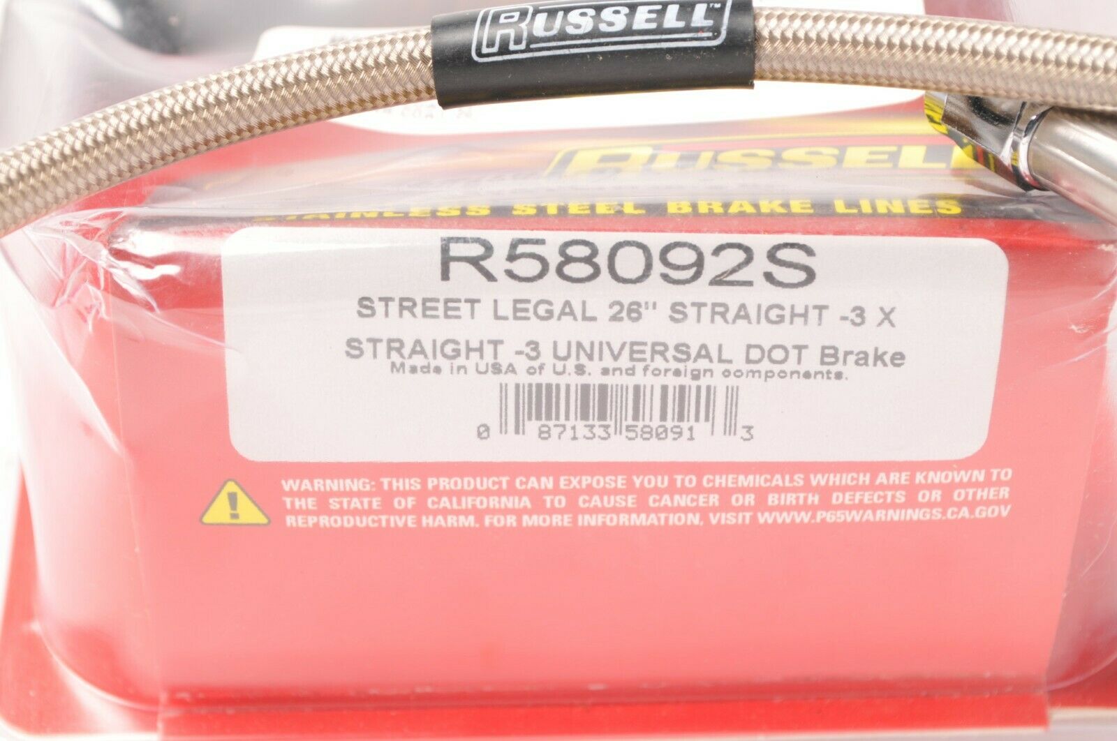 Russell Universal Braided Stainless Steel Brake Line - 26in R58092S