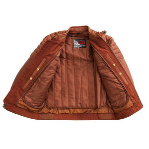 First MFG Men's Motorcycle Jacket - The Cruisader Whiskey Brown Leather Classic Style
