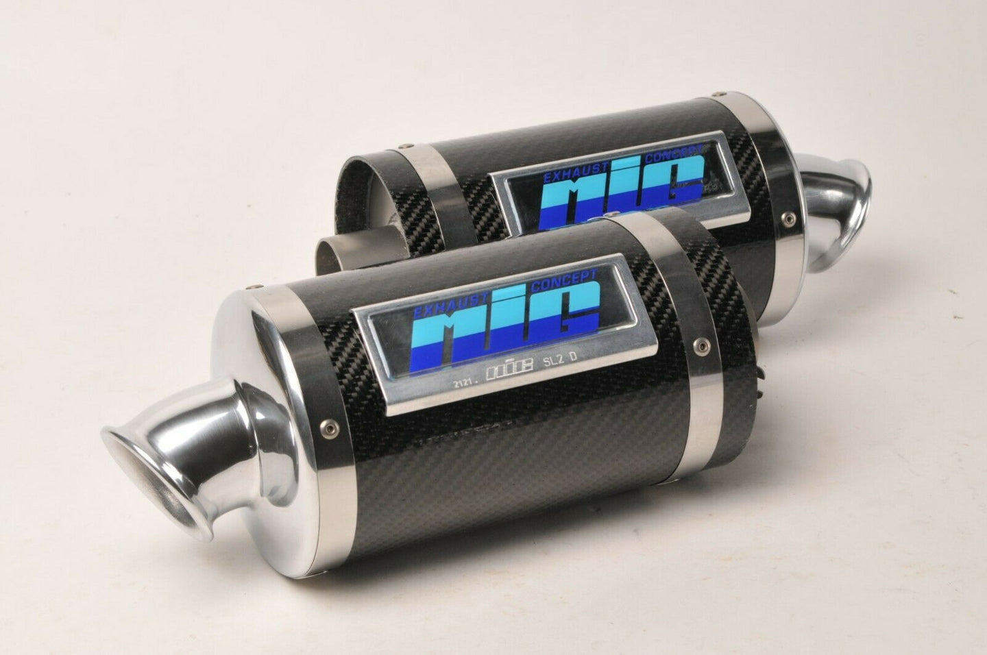 NEW Mig Exhaust Concepts SL2 Carbon Fiber Muffler Set right/left Shorty Pair