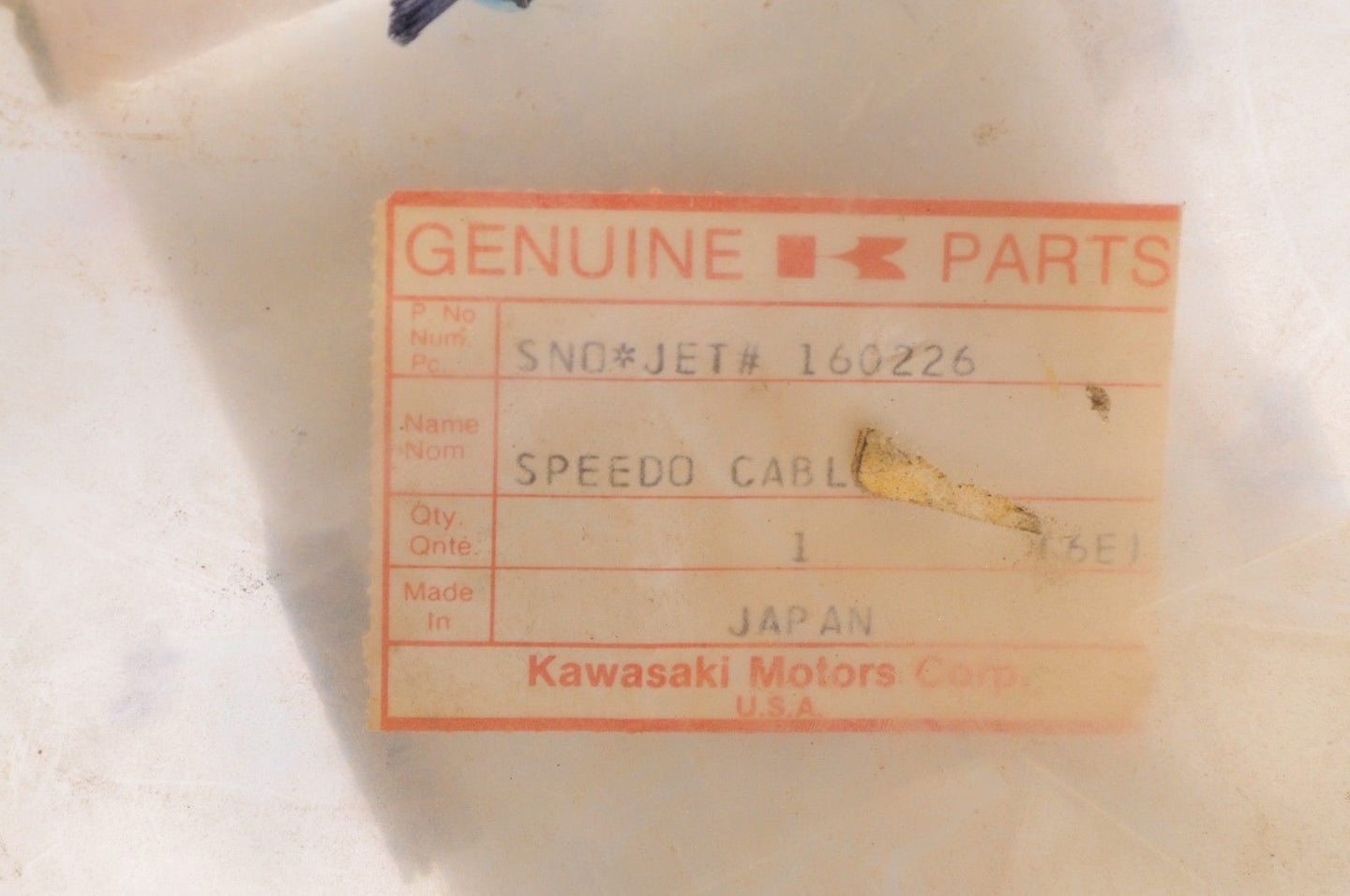 NOS OEM KAWASAKI SNO-JET SPEEDO SPEEDOMETER CABLE 160226  WHISPER JET 1974