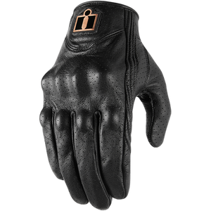 Icon Pursuit Black Leather Motorcycle Gloves - Perforated