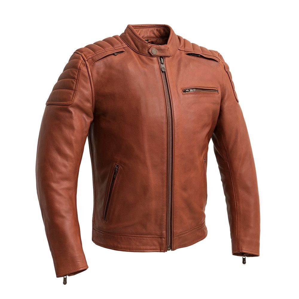 First MFG Men's Motorcycle Jacket - The Cruisader Whiskey Brown Leather Classic Style