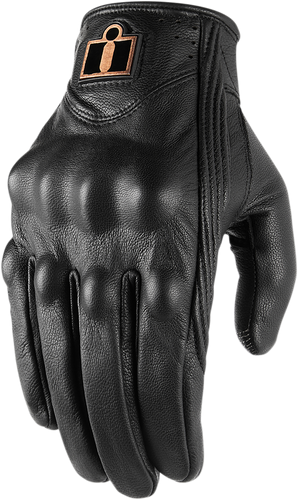 Icon Pursuit Black Leather Motorcycle Gloves - Non Perforated