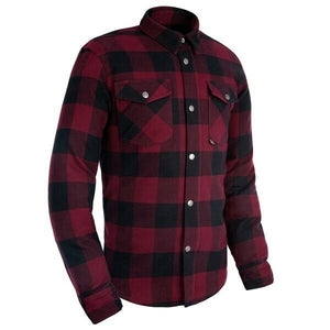 Red Oxford Kickback 2.0 Flannel Motorcycle Armored Riding Shirt CE Level 1