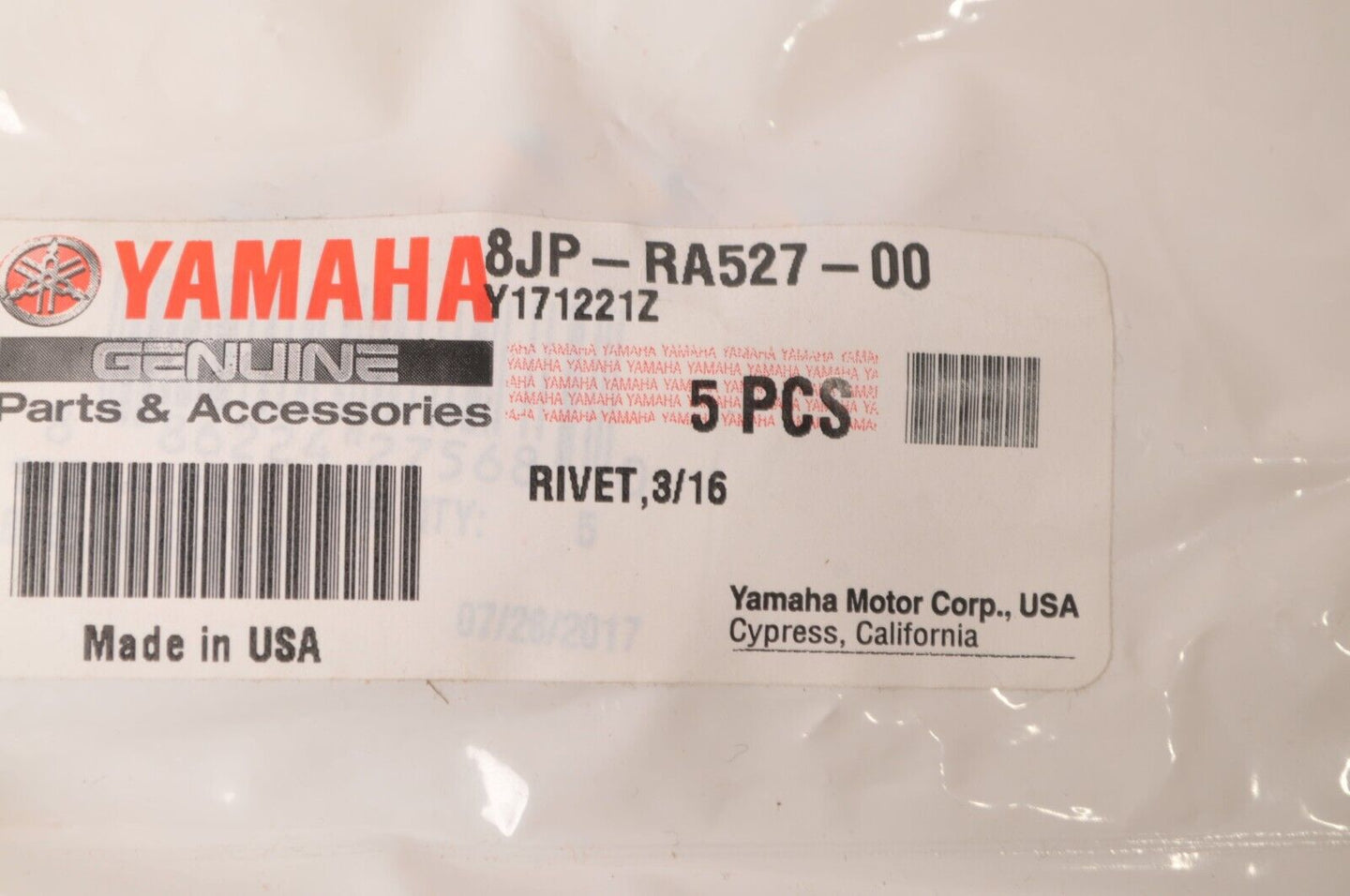 Genuine Yamaha Rivet,lot of FIVE (5) 3/16 SRviper Sidewinder ++  | 8JP-RA527-00