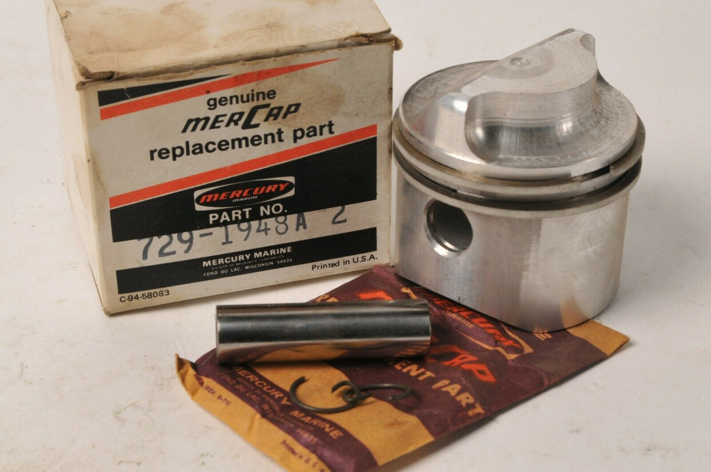 Mercury Quicksilver 729-1948A2 Piston Kit (pin,rings) - Outboard 80-85 HP