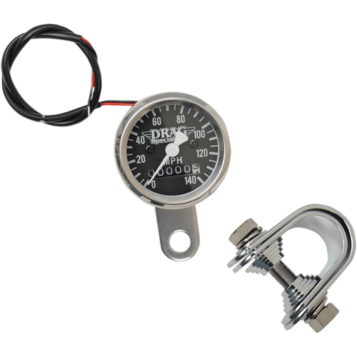 Drag Specialties Mini Speedometer Speedo Gauge Chrome Black Face 140MPH