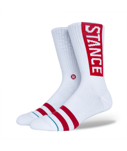 Stance OG Crew Socks White and Red - Cotton Blend