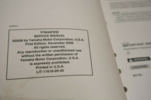 OEM Yamaha ATV Service Shop Manual LIT-11616-20-45 YFM40FBW BIG BEAR 400