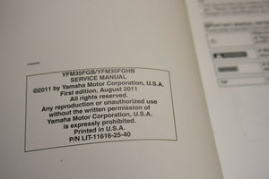 OEM Yamaha ATV Service Shop Manual LIT-11616-25-40 GRIZZLY 350 YFM35FGB 2012 12