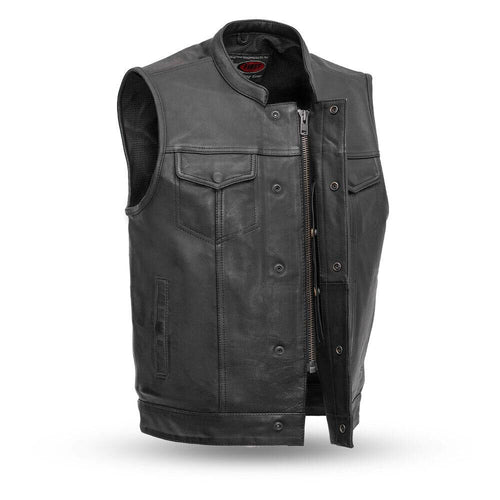 First MFG Men's Motorcycle Vest - The Sharp Shooter Black Premium Leather Biker