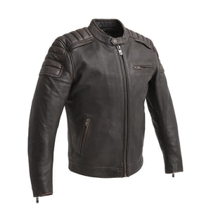First MFG Men's Motorcycle Jacket - The Cruisader Black Brown Leather Classic Style